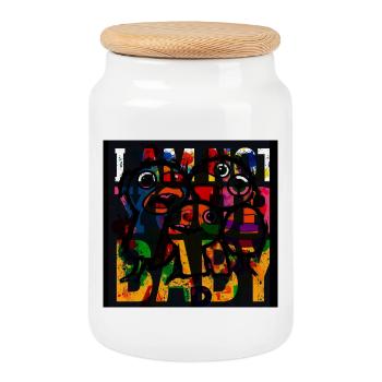 Colorful Geometric Portrait - Cookie Jar with Wooden Lid - white - Front