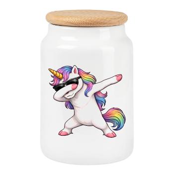 Dabbing Licorne - Boîte à biscuits avec couvercle en bois - blanc - Devant