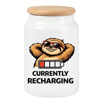 Sloth Chill Battery Tee - Cookie Jar with Wooden Lid - white - Front