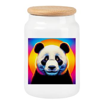 panda - Cookie Jar with Wooden Lid - white - Front