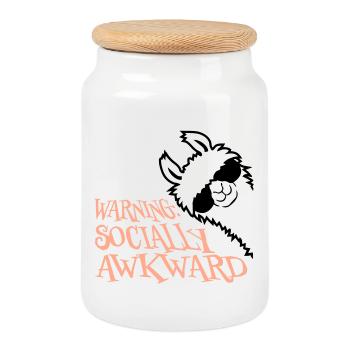 Lama Warning Socially Awkward Sunglasses Alpaca - Cookie Jar with Wooden Lid - white - Front