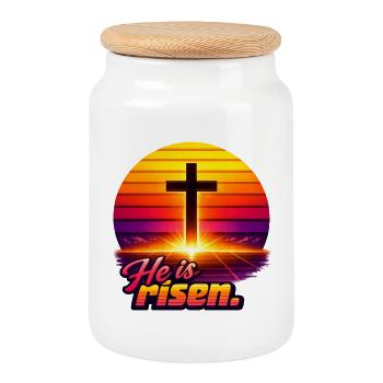 He is risen Sunset retro - Cookie Jar with Wooden Lid - white - Front
