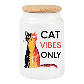 Cats Vibes Only Design - Boîte à biscuits avec couvercle en bois - blanc - Devant