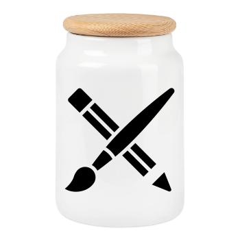 Pinsel, Bleistift, Basteln, Kunst Symbol - Keksdose mit Holzdeckel - Weiß - Vorne