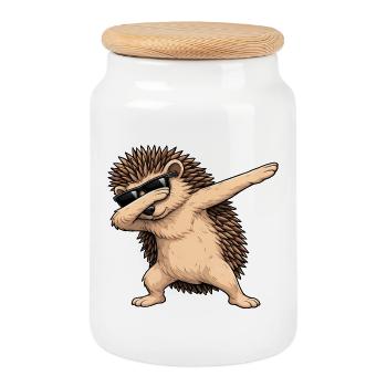 Dabbing hedgehog - Cookie Jar with Wooden Lid - white - Front