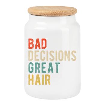 Mauvaises décisions, super citation drôle de salon de coiffure - Boîte à biscuits avec couvercle en bois - blanc - Devant
