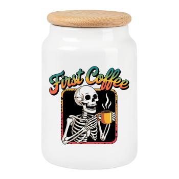 Premier squelette de café - Boîte à biscuits avec couvercle en bois - blanc - Devant