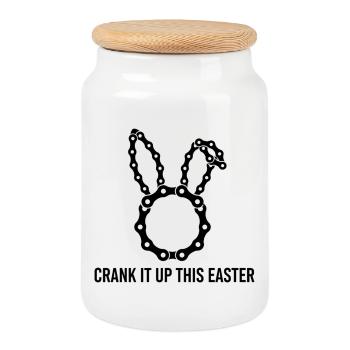 Easter Bunny Bike Chain Crank It Up - Cookie Jar with Wooden Lid - white - Front