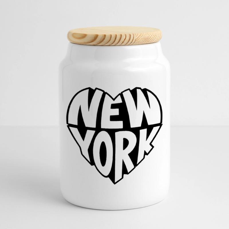 New York angular heart Cookie Jar with Wooden Lid