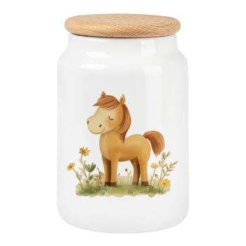 Fleurs de cheval - Boîte à biscuits avec couvercle en bois - blanc - Devant