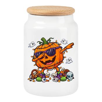 Tapoter des enfants de citrouille, garçons tout-petits, drôle - Boîte à biscuits avec couvercle en bois - blanc - Devant