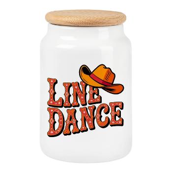 Line Dance Western Cowboy - Cookie Jar with Wooden Lid - white - Front