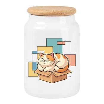 Le bonheur du chat dans une boîte - Boîte à biscuits avec couvercle en bois - blanc - Devant