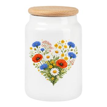 Cœur de fleurs sauvages Décor floral naturel coloré - Boîte à biscuits avec couvercle en bois - blanc - Devant