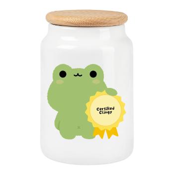 Certified Clingy Frog Badge - Cookie Jar with Wooden Lid - white - Front