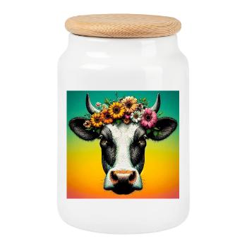 cow - Cookie Jar with Wooden Lid - white - Front