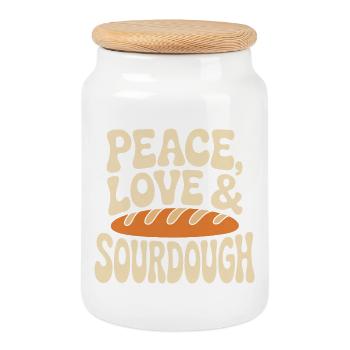 Peace Love & Sourdough - Cookie Jar with Wooden Lid - white - Front