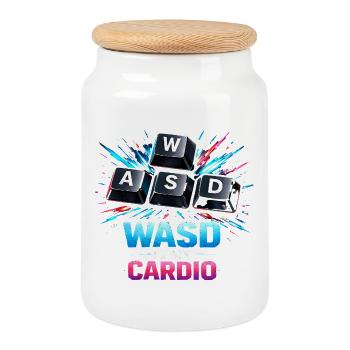 Funny Gaming Keyboard WASD My Cardio Gamer - Cookie Jar with Wooden Lid - white - Front