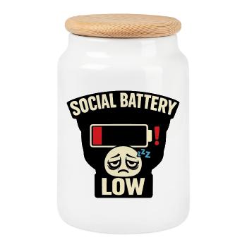 Social Battery Low Tee – Hilarious Introvert Humor - Cookie Jar with Wooden Lid - white - Front