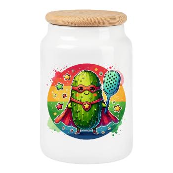 Pickleball Superheld Helden Gurke Paddle - Keksdose mit Holzdeckel - Weiß - Vorne