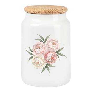 Bouquet de pivoines en rose - Boîte à biscuits avec couvercle en bois - blanc - Devant