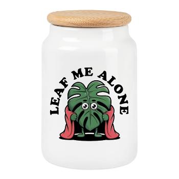 Laisse-moi tranquille Héros Monstera, Feuille avec Cape - Boîte à biscuits avec couvercle en bois - blanc - Devant
