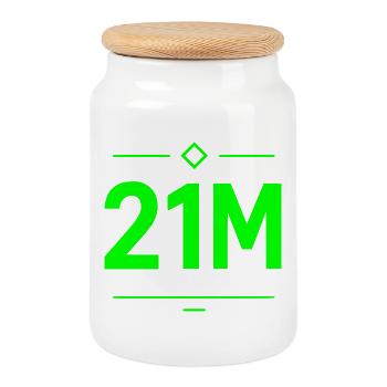 21M Lettres Bitcoin Motif Néon Vert Limite - Boîte à biscuits avec couvercle en bois - blanc - Devant