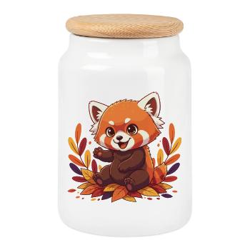Kuscheliger Herbst Panda - Keksdose mit Holzdeckel - Weiß - Vorne