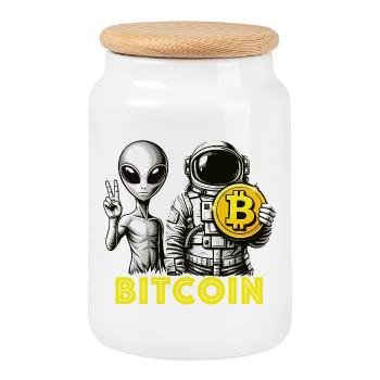 Bitcoin Alien Astronaut Crypto To The Moon - Cookie Jar with Wooden Lid - white - Front