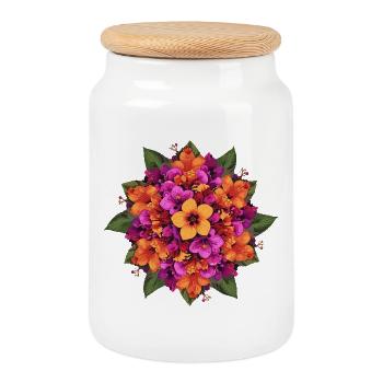 Floral bouquet in warm tones - Cookie Jar with Wooden Lid - white - Front