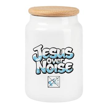 Jesus Over Noise Bold Typography - Cookie Jar with Wooden Lid - white - Front