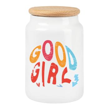 Good Girl - Cookie Jar with Wooden Lid - white - Front
