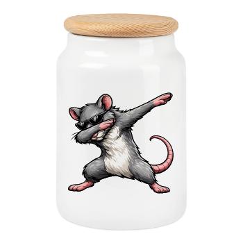 Dabbing Ratte - Keksdose mit Holzdeckel - Weiß - Vorne