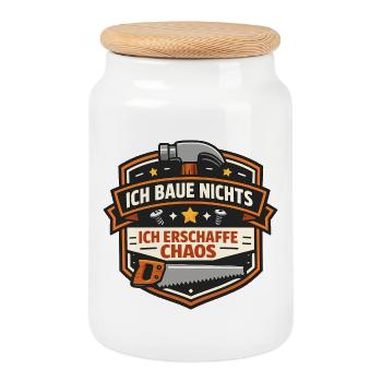 Chaos Schöpfer DIY Badge - Keksdose mit Holzdeckel - Weiß - Vorne