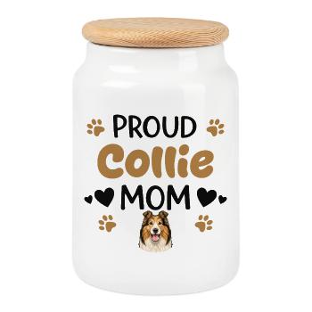 Mère Collie Fière, Collie - Boîte à biscuits avec couvercle en bois - blanc - Devant