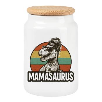 Mamasaurus Maman Maman Idée de cadeau Humour Drôle - Boîte à biscuits avec couvercle en bois - blanc - Devant