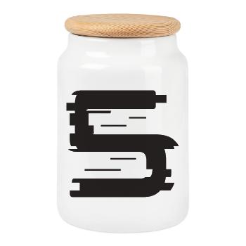 5 - Cookie Jar with Wooden Lid - white - Front