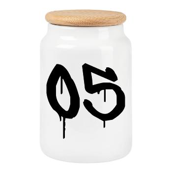 Nummer 05 Urbaner Graffiti-Stil - Keksdose mit Holzdeckel - Weiß - Vorne