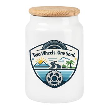 Deux roues, une âme - Boîte à biscuits avec couvercle en bois - blanc - Devant