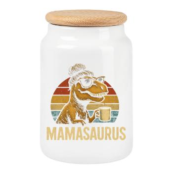 Mamasaurus Maman Maman Idée de cadeau Humour Drôle - Boîte à biscuits avec couvercle en bois - blanc - Devant