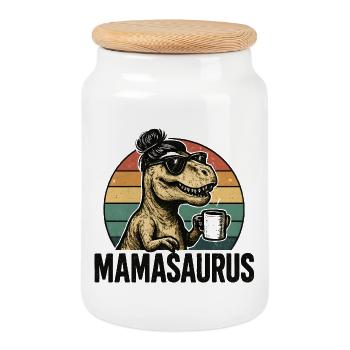 Mamasaurus Maman Maman Idée de cadeau Humour Drôle - Boîte à biscuits avec couvercle en bois - blanc - Devant