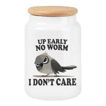 Up early no worm I don’t care funny bird - Cookie Jar with Wooden Lid - white - Front