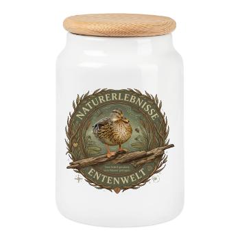 Natur erleben Vögel Ente Stockente Tier Motiv - Keksdose mit Holzdeckel - Weiß - Vorne