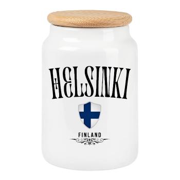 Souvenir d’Helsinki, design élégant Helsinki - Boîte à biscuits avec couvercle en bois - blanc - Devant