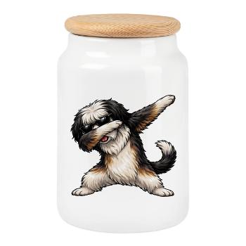 Dab du Tibetan Terrier - Boîte à biscuits avec couvercle en bois - blanc - Devant