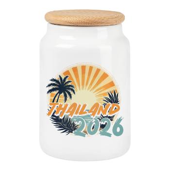 Thailand 2026 - Keksdose mit Holzdeckel - Weiß - Vorne