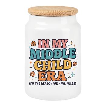 L’humour de la famille fille à l’ère de mon enfant du milieu - Boîte à biscuits avec couvercle en bois - blanc - Devant