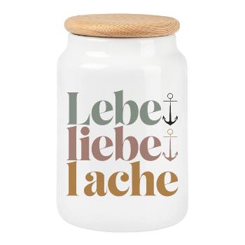  Lebe Liebe Lache Anker Spruch Lebensmotto - Keksdose mit Holzdeckel - Weiß - Vorne