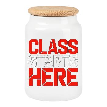 Le cours d’enseignant principal commence ici Aime l’éducation - Boîte à biscuits avec couvercle en bois - blanc - Devant