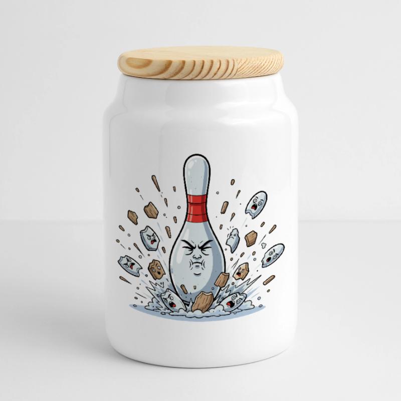 Exploding Bowling Pin Cartoon Cookie Jar with Wooden Lid
